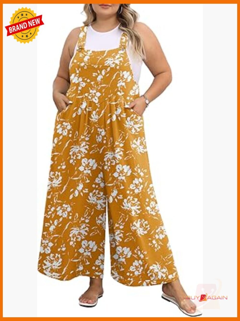 Plus Size Wide Leg Jumpsuit with Pockets Adjustable Straps Loose Fit Romper